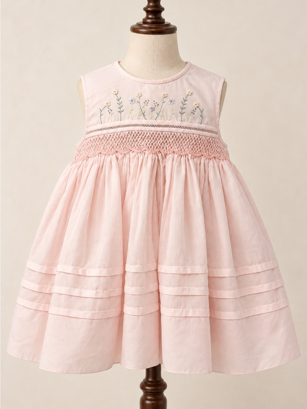 Vintage Baby Girl Pink Smocked Floral Embroidered Heirloom Dress 12 Months